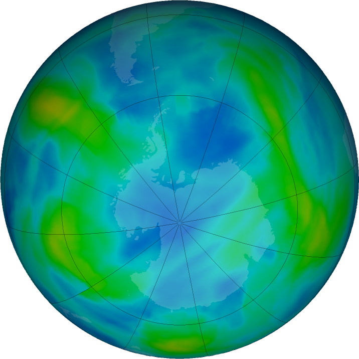 Antarctic ozone map for 15 May 2022